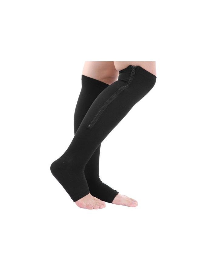 Compression Stockings with Zipper, Elastic Stockings for Leg Pain Relief (L/XL -Black)