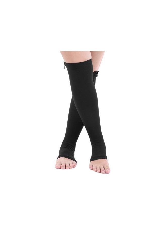 Compression Stockings with Zipper, Elastic Stockings for Leg Pain Relief (L/XL -Black)