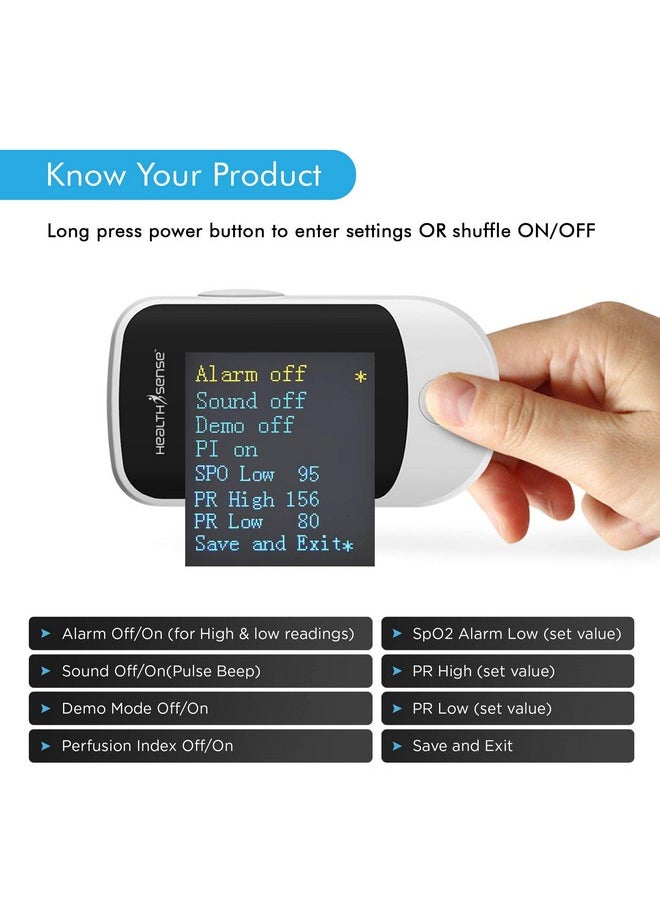 Pulse Oximeter, Spo2 Fingertip Monitor With Oled Display, Audio Visual Alarm, Plethysmograph, Four Directional Display, 1 Year Warranty & Batteries Included - Accu-Beat Fp 910