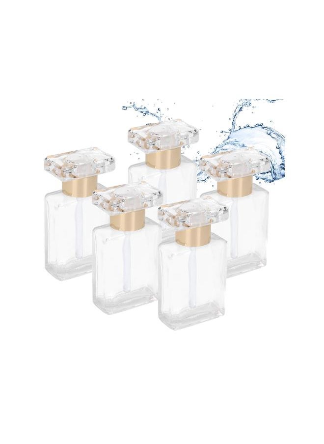 5pcs Refillable Perfume Bottles, Empty Transparent Glass Essential Oil Bottle with Sprayer, Travel Portable Refillable Bottle for Perfume, Essence Oil, 17ml(Gold)