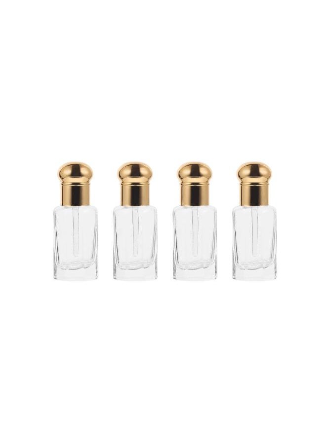 Glass Essential Oil Bottles Refillable Empty Glass Bottles with Glass Droppers 4pcs(12ML Golden)