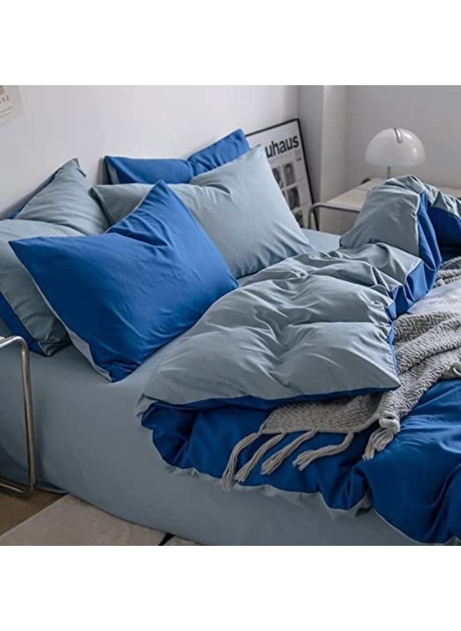 Single Size Bedsheet Set, Grey and Blue Color Look Elegant to Bedroom, Breathable Ultra Soft Comforter Cover Set 1 fitted sheet 120*200+25cm 1 duvet cover 160*210cm 2 pillowcases 75*50cm