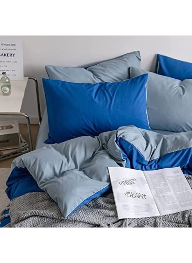 Single Size Bedsheet Set, Grey and Blue Color Look Elegant to Bedroom, Breathable Ultra Soft Comforter Cover Set 1 fitted sheet 120*200+25cm 1 duvet cover 160*210cm 2 pillowcases 75*50cm