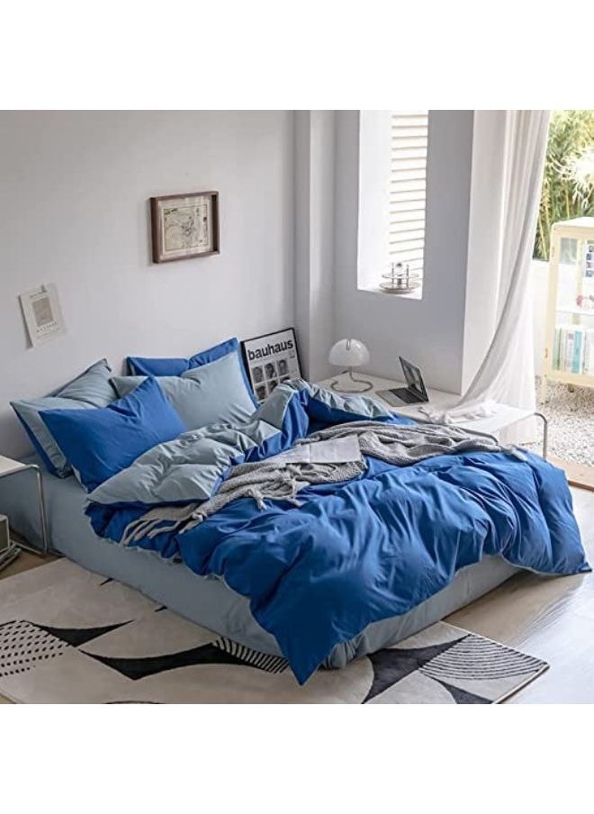 Single Size Bedsheet Set, Grey and Blue Color Look Elegant to Bedroom, Breathable Ultra Soft Comforter Cover Set 1 fitted sheet 120*200+25cm 1 duvet cover 160*210cm 2 pillowcases 75*50cm