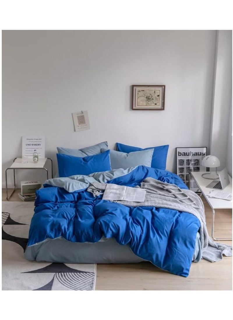 Single Size Bedsheet Set, Grey and Blue Color Look Elegant to Bedroom, Breathable Ultra Soft Comforter Cover Set 1 fitted sheet 120*200+25cm 1 duvet cover 160*210cm 2 pillowcases 75*50cm