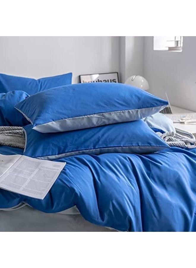 Single Size Bedsheet Set, Grey and Blue Color Look Elegant to Bedroom, Breathable Ultra Soft Comforter Cover Set 1 fitted sheet 120*200+25cm 1 duvet cover 160*210cm 2 pillowcases 75*50cm