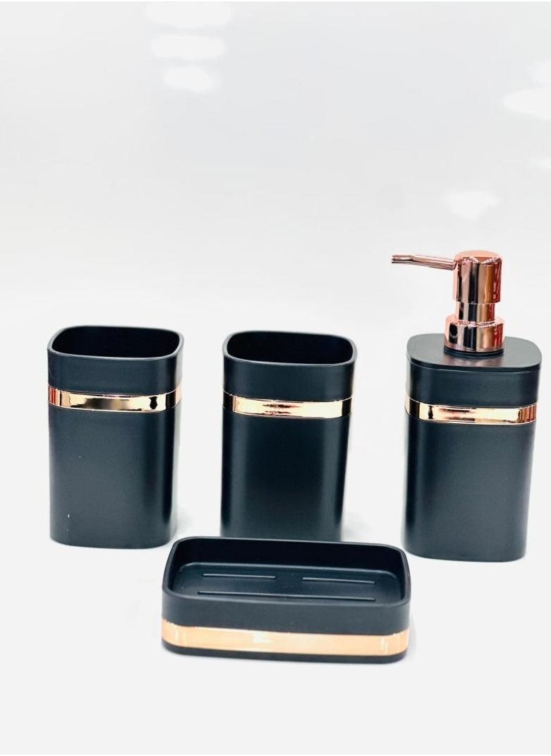 4-piece bathroom Accessories Set, Soap Dispenser, 2 Toothbrush Holder and soap holders, black