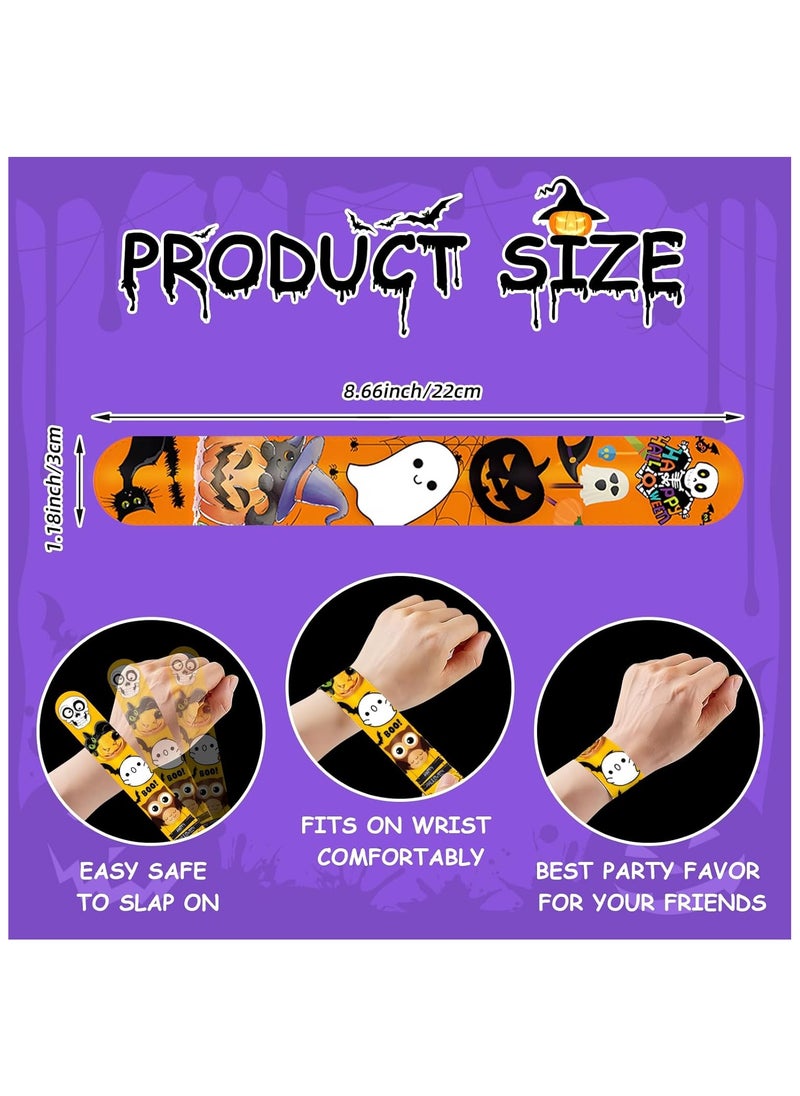 Halloween Slap Bracelets Bulk Party Favors for Kids - 24 Designs Snap Bracelets for Halloween Decorations, Halloween Goodie Treat Bag Stuffers Classroom Prizes Exchanging Gifts Supplies(100Pcs)