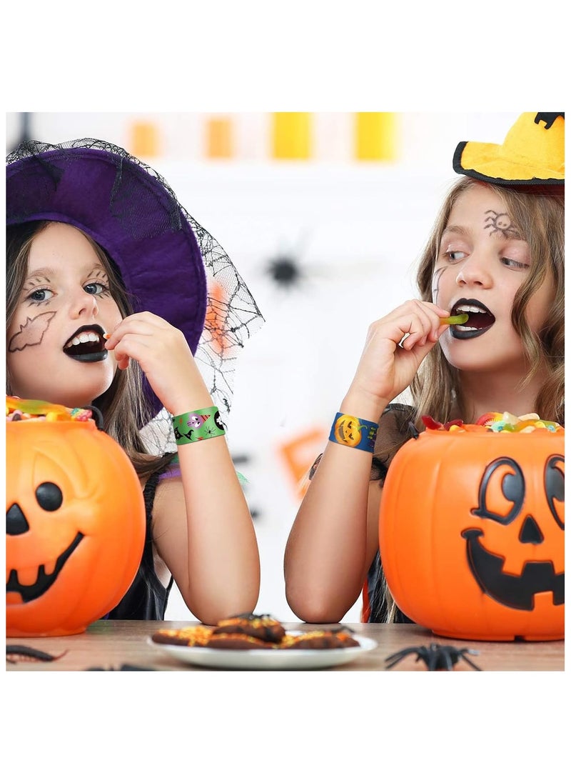 Halloween Slap Bracelets Bulk Party Favors for Kids - 24 Designs Snap Bracelets for Halloween Decorations, Halloween Goodie Treat Bag Stuffers Classroom Prizes Exchanging Gifts Supplies(100Pcs)