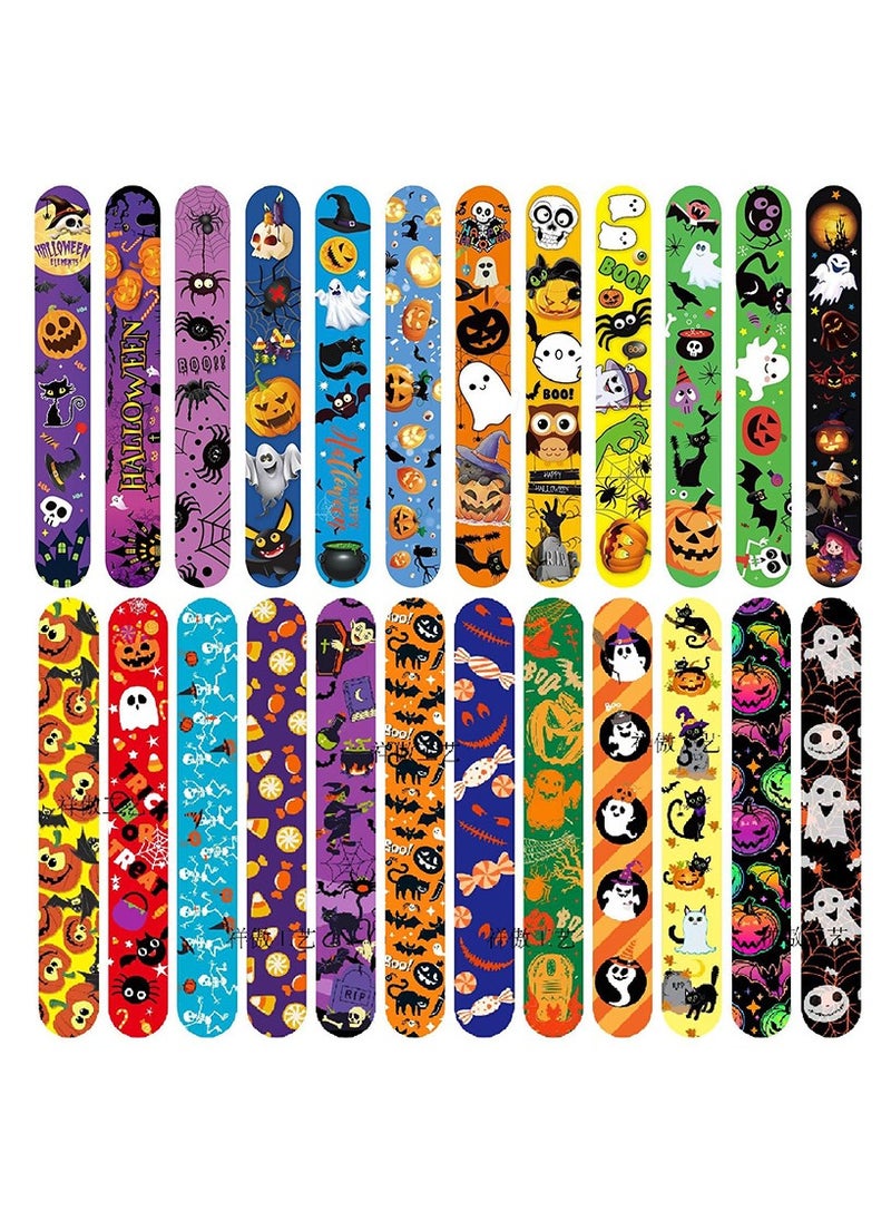 Halloween Slap Bracelets Bulk Party Favors for Kids - 24 Designs Snap Bracelets for Halloween Decorations, Halloween Goodie Treat Bag Stuffers Classroom Prizes Exchanging Gifts Supplies(100Pcs)