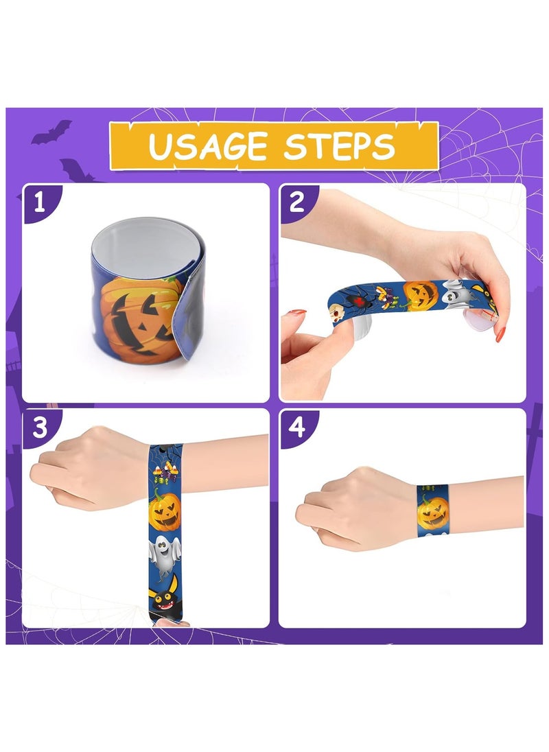 Halloween Slap Bracelets Bulk Party Favors for Kids - 24 Designs Snap Bracelets for Halloween Decorations, Halloween Goodie Treat Bag Stuffers Classroom Prizes Exchanging Gifts Supplies(100Pcs)