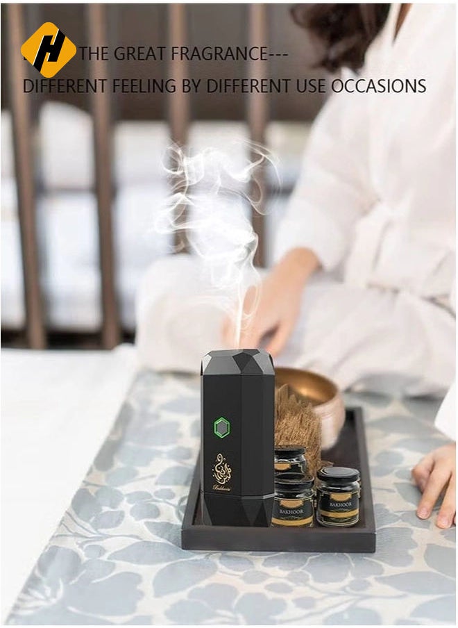 New Car Electric Incense Burner Dukhoor Portable USB Rechargeable Aroma Diffuser Bakhoor Burner Wood (Black)