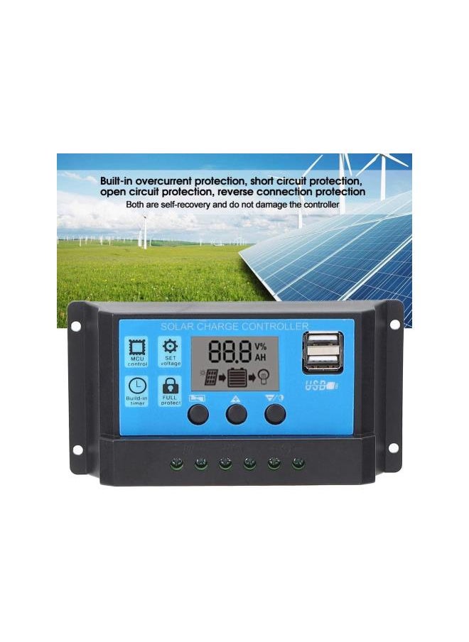 Solar Charge Controller LCD Display Dual USB Port PWM Solar Panel Battery Intelligent Regulator with Load Automatic Identification 12V/24V(40A)