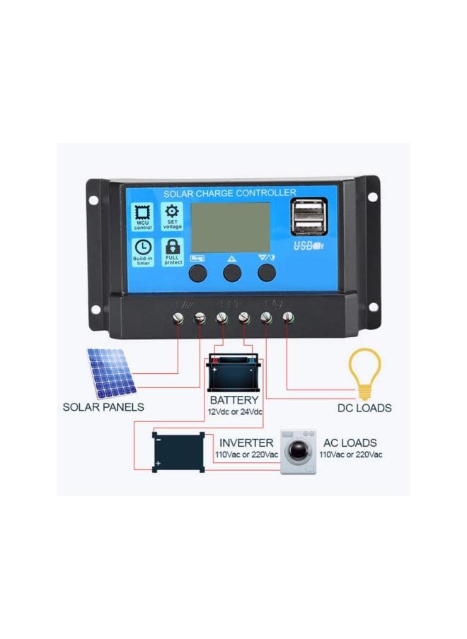 Solar Charge Controller LCD Display Dual USB Port PWM Solar Panel Battery Intelligent Regulator with Load Automatic Identification 12V/24V(10A)