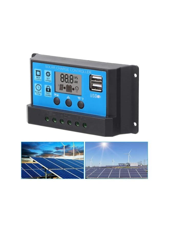 Solar Charge Controller LCD Display Dual USB Port PWM Solar Panel Battery Intelligent Regulator with Load Automatic Identification 12V/24V(10A)