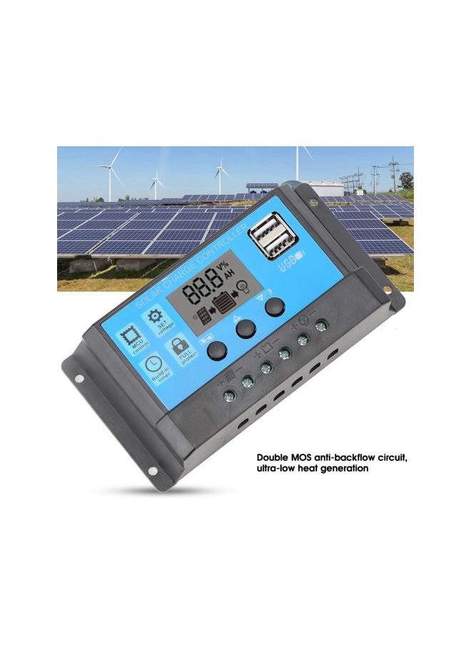 Solar Charge Controller LCD Display Dual USB Port PWM Solar Panel Battery Intelligent Regulator with Load Automatic Identification 12V/24V(30A)