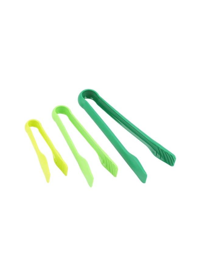 3 PCS Multifunctional Silicone Tongs, Plastic Bread Food Clamps Kitchen Baking Tools(Green)