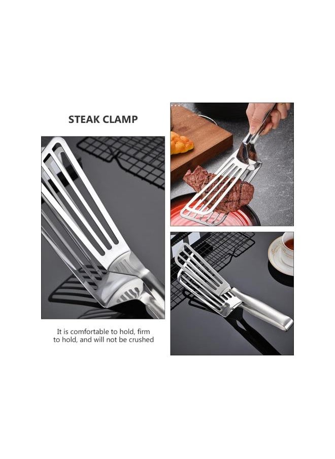 Fish Spatula Stainless Steel Spatula Tongs for Cooking,Fish Gripper Handy Pizza Clip Slotted Double Spatula Grill Tongs Kitchen Gadgets Silver