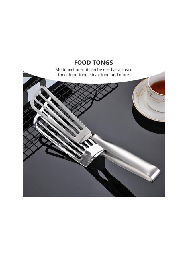 Fish Spatula Stainless Steel Spatula Tongs for Cooking,Fish Gripper Handy Pizza Clip Slotted Double Spatula Grill Tongs Kitchen Gadgets Silver