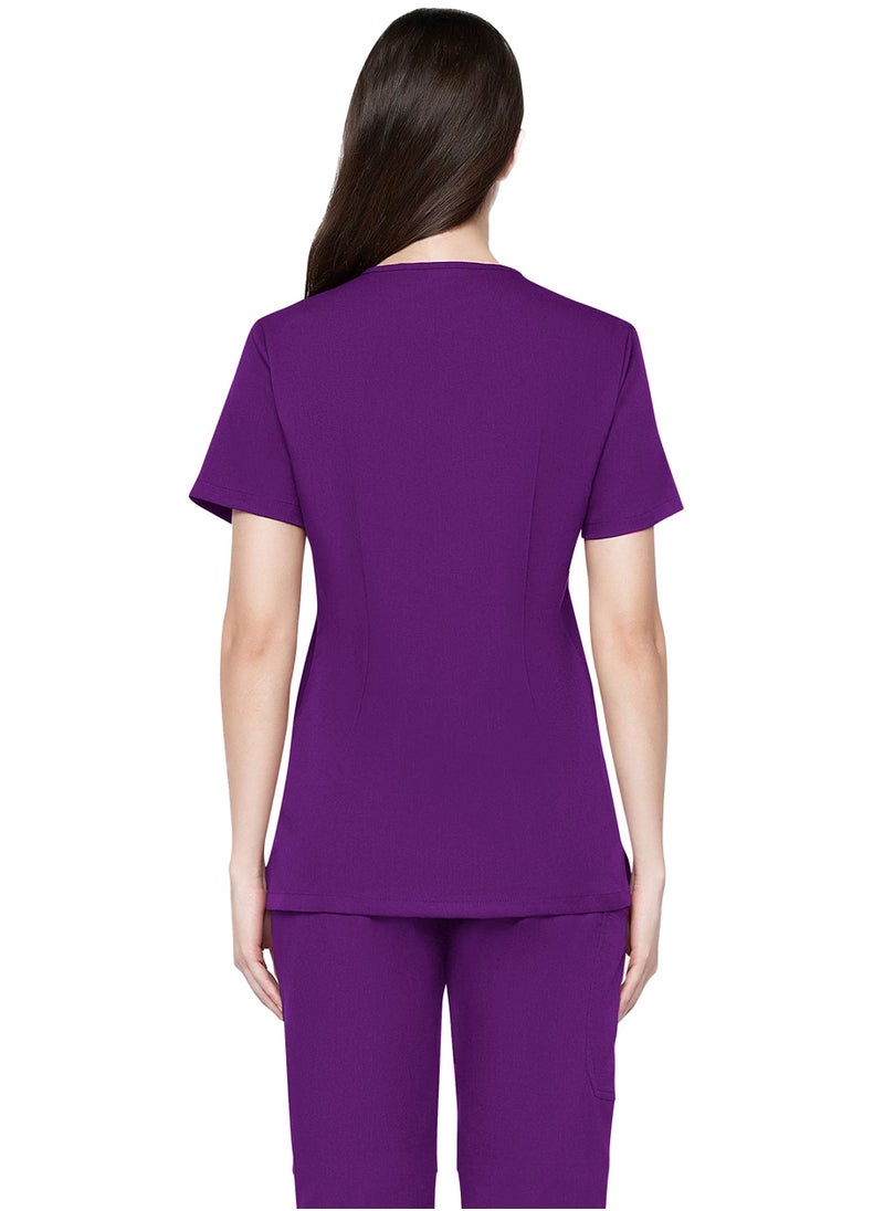 Womens Medical Scrubs Set V Neck Purple Top & Elastic Waist Bottom Comfortable Workwear for Nurses, Doctors, & Healthcare Professionals