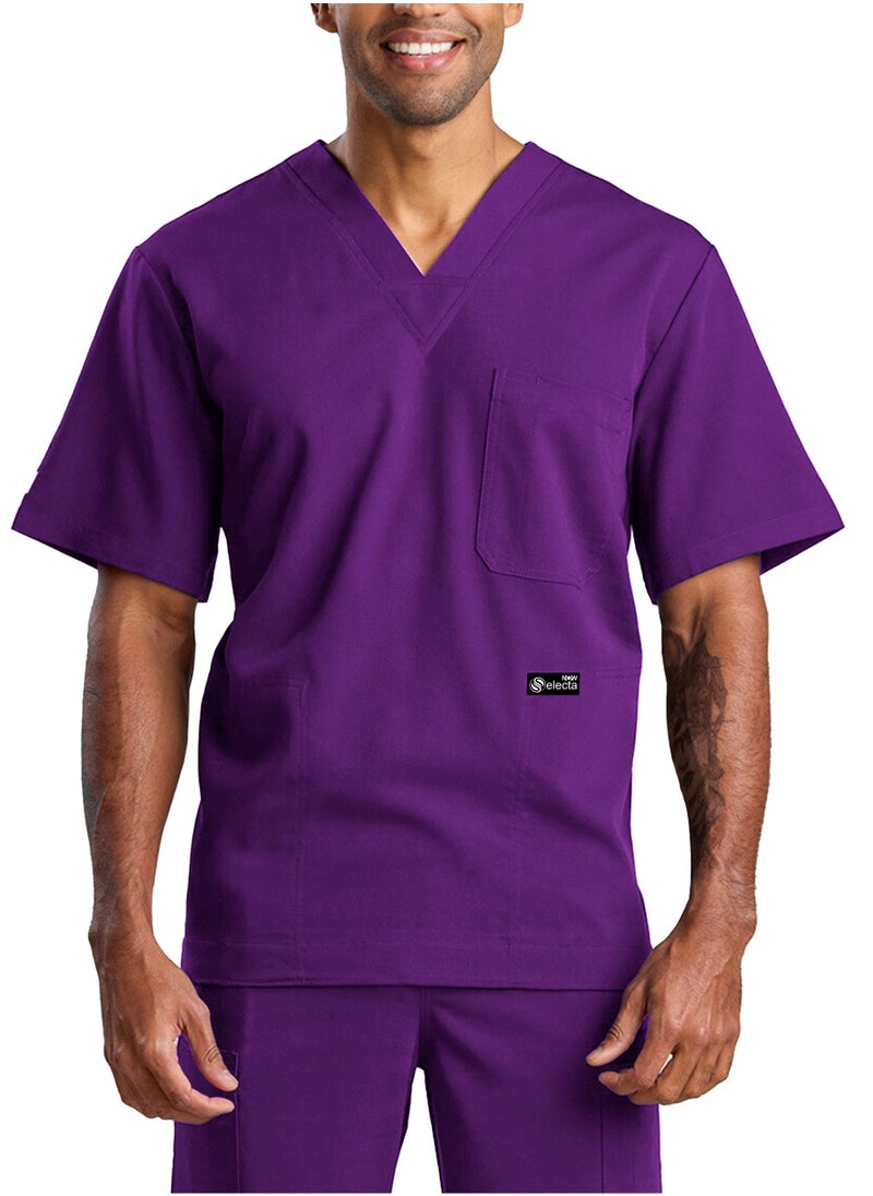 Womens Medical Scrubs Set V Neck Purple Top & Elastic Waist Bottom Comfortable Workwear for Nurses, Doctors, & Healthcare Professionals