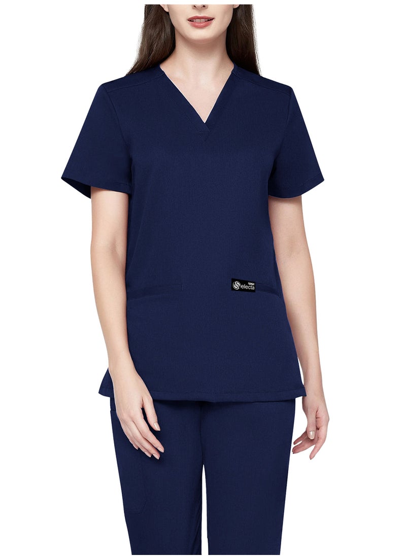 Womens Medical Scrubs Set V Neck Navy Blue Top & Elastic Waist Bottom Comfortable Workwear for Nurses, Doctors, & Healthcare Professionals