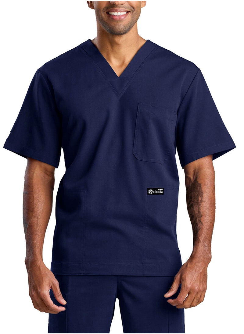 Womens Medical Scrubs Set V Neck Navy Blue Top & Elastic Waist Bottom Comfortable Workwear for Nurses, Doctors, & Healthcare Professionals