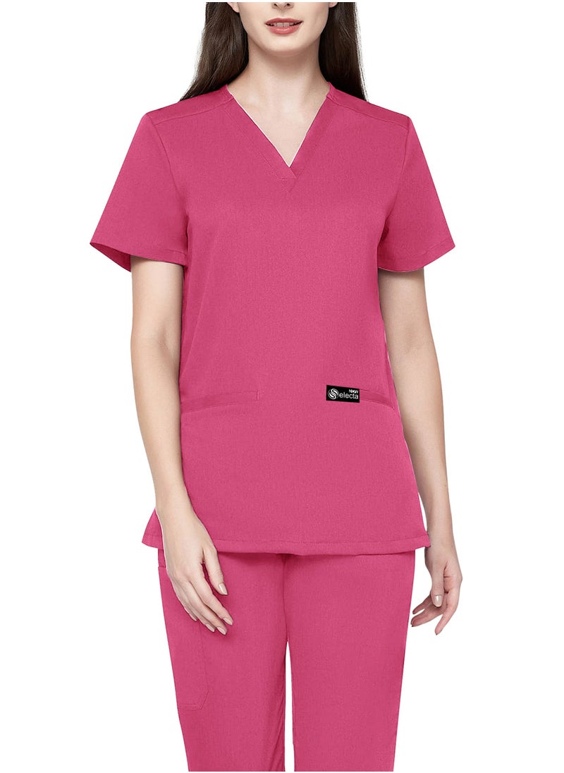 Womens Medical Scrubs Set V Neck Pink Top & Elastic Waist Bottom Comfortable Workwear for Nurses, Doctors, & Healthcare Professionals