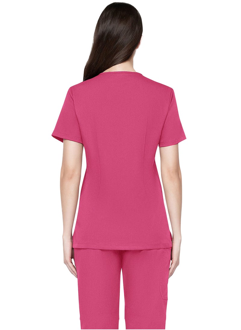 Womens Medical Scrubs Set V Neck Pink Top & Elastic Waist Bottom Comfortable Workwear for Nurses, Doctors, & Healthcare Professionals