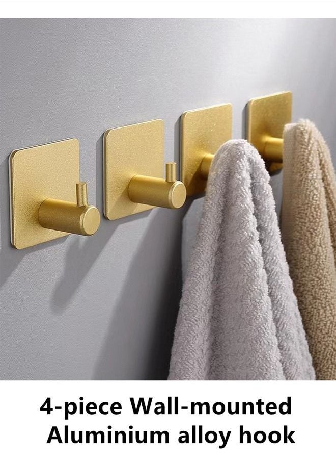 4-Piece Aluminum Alloy Bathroom Heavy Duty Wall Hooks Towel Hook Golden 4.5 x 4.5 cm