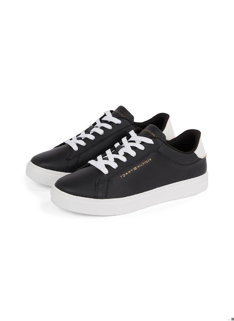 Women's Essential Court Trainers - Leather, Black