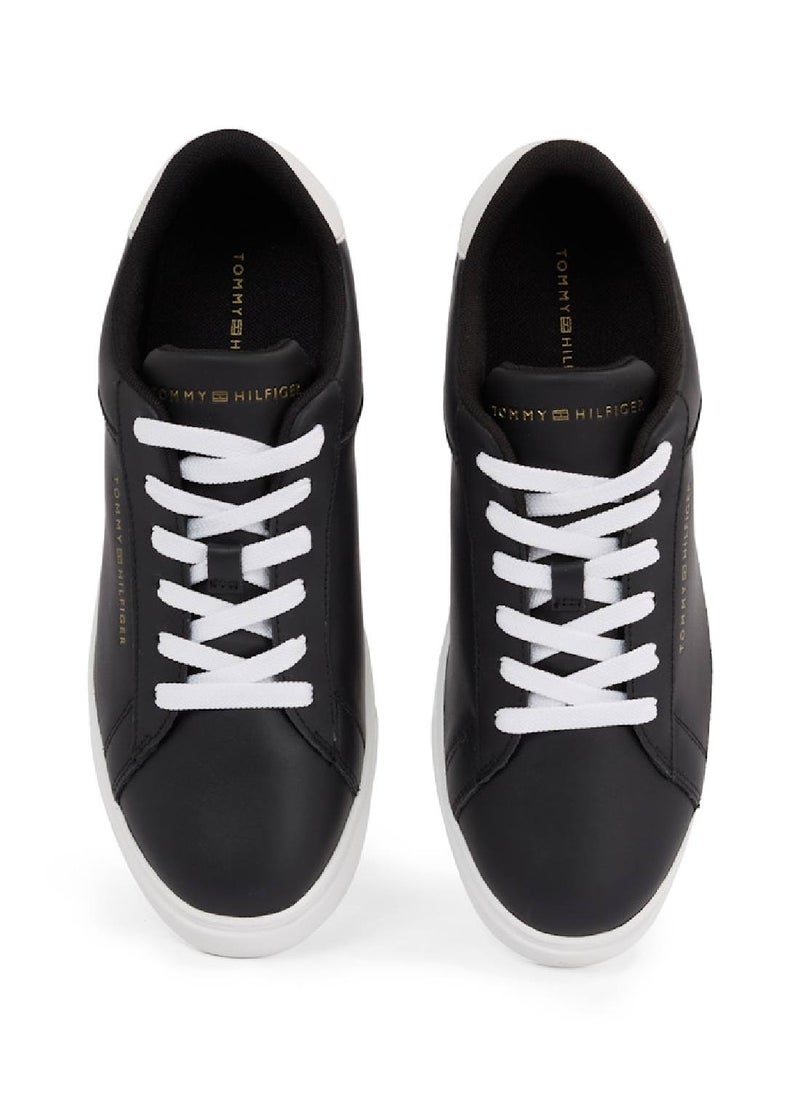 Women's Essential Court Trainers - Leather, Black