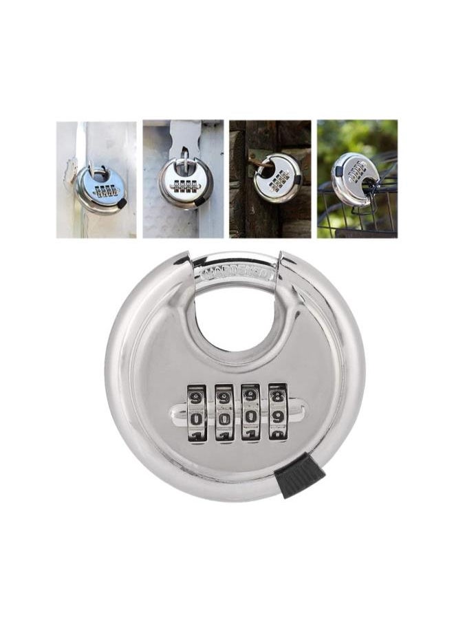 Stainless Steel Round Padlock 4 Digit Padlock Discus Lock with Hardened Steel Shackle Shelf Locker 70mm Thickened 9, 5mm for Warehouse, Sheds, Storage Locker, Units