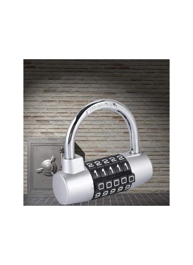 5 Digit Padlock, Zinc Alloy Code Lock U shaped Door Combination Lock for Gym, School Employee Locker Silver