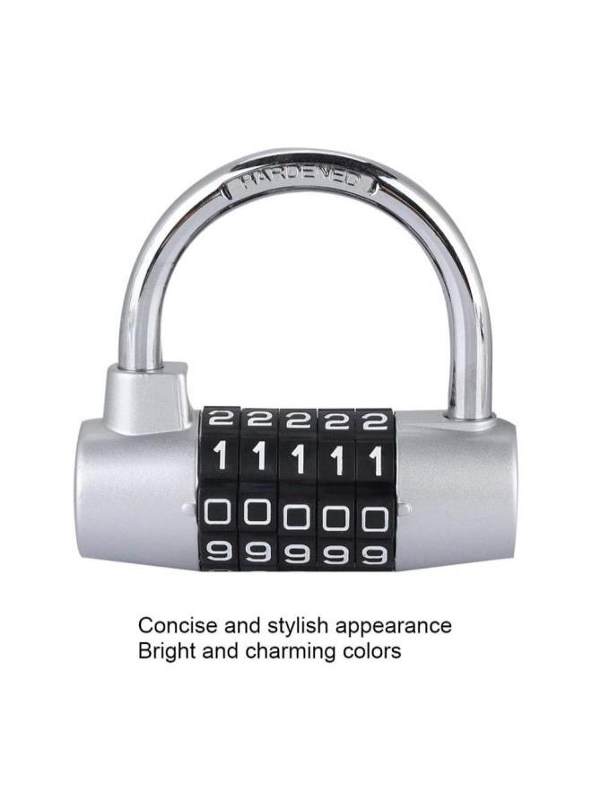 5 Digit Padlock, Zinc Alloy Code Lock U shaped Door Combination Lock for Gym, School Employee Locker Silver