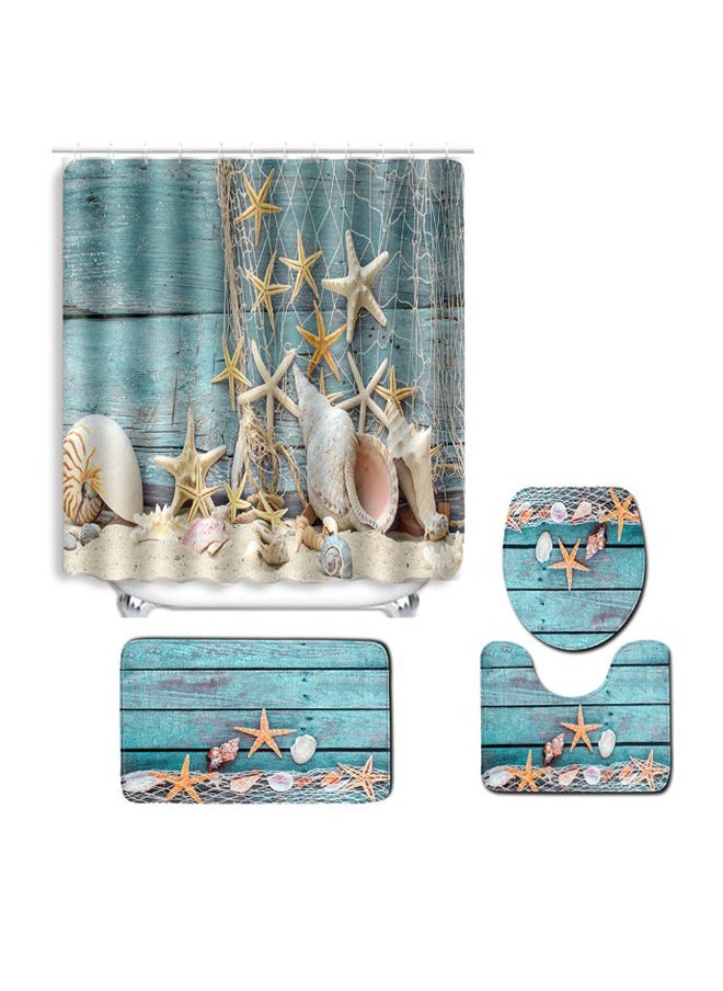 4-Piece Summer Beach Conch Starfish Printed Bathroom Set Multicolour 45*75centimeter