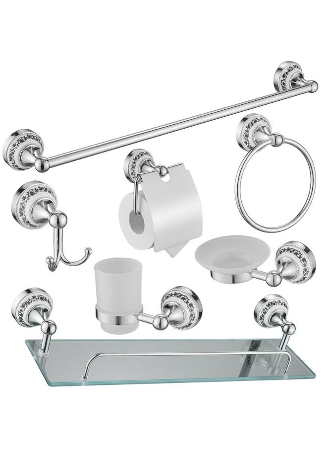 7 Pieces Chrome Ceramic Seat Bathroom Accessories Hardware Set