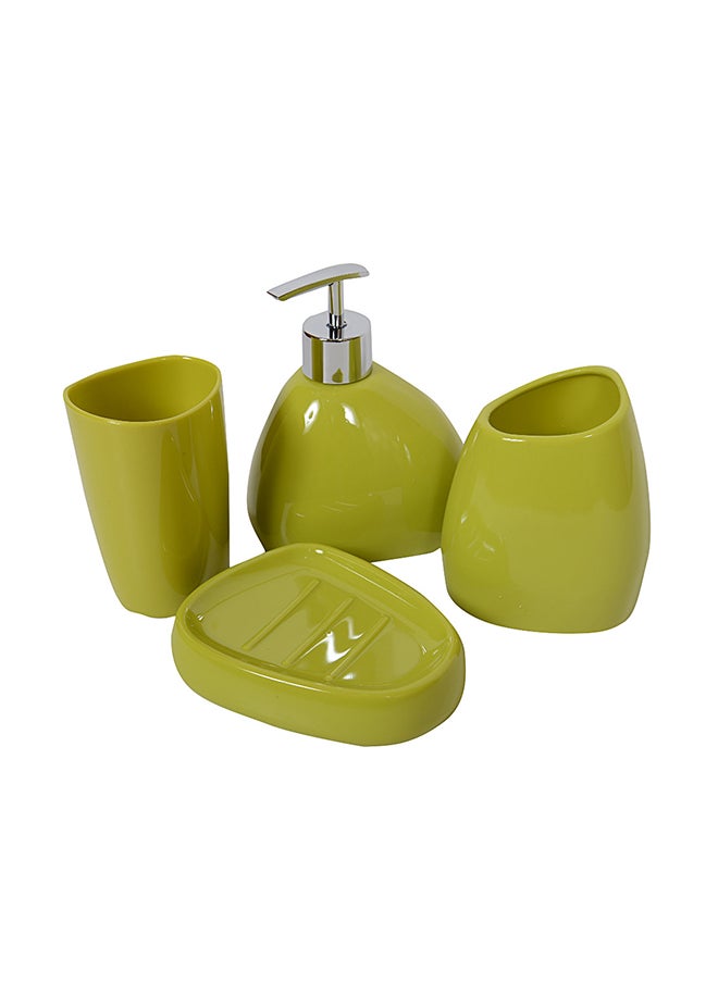 4-Piece Plastic Bathroom Accessories Set Green/Silver 9centimeter