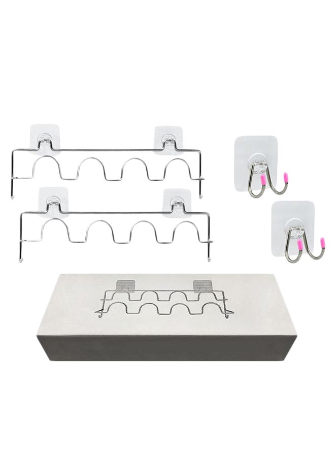 4-Piece Wall Mounted Sticky Bathroom Shoes Organizer Set White/Silver/Pink