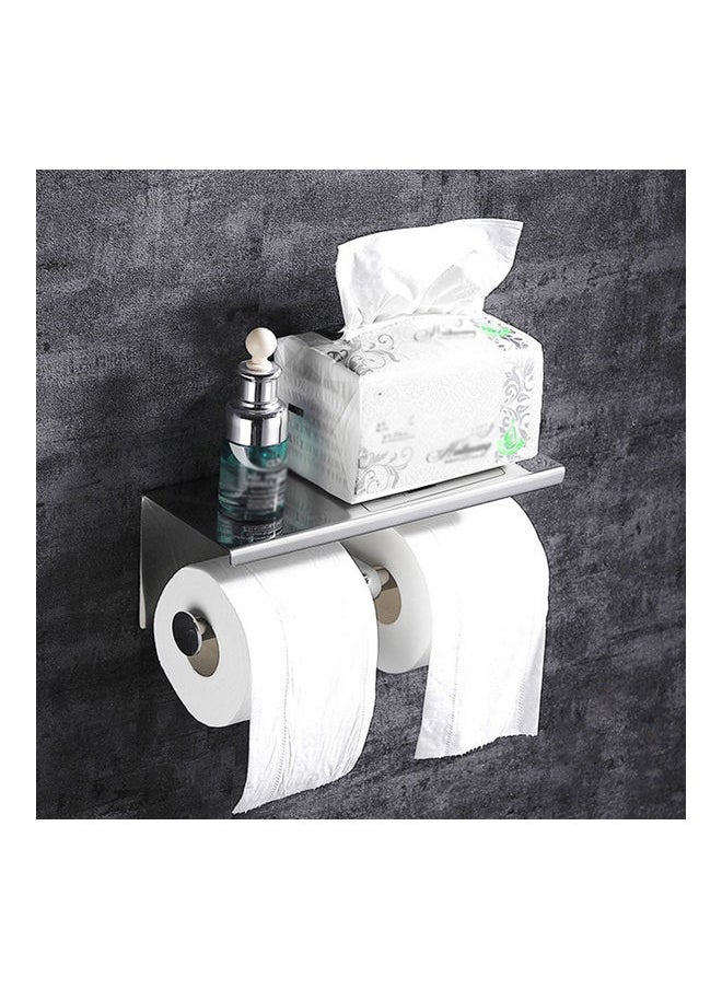 Stainless Steel Tissue Rack Bathroom Multifunctional Anti-Rust Wall Mounted Paper Towel Holder with Mobile-Phone Storage Shelf Silver 19.00 x 8.50 x 11.00cm