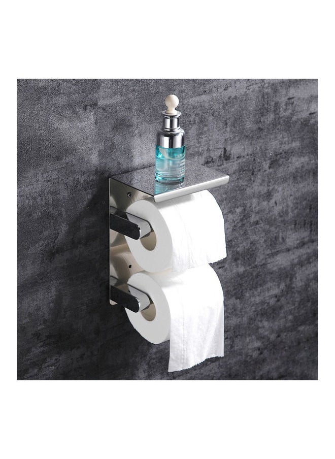 Stainless Steel Tissue Rack Bathroom Multifunctional Anti-Rust Wall Mounted Paper Towel Holder with Mobile-Phone Storage Shelf Silver 19.00 x 8.50 x 11.00cm