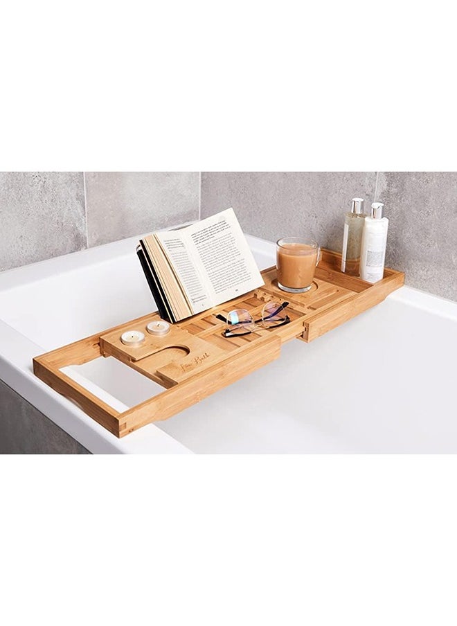 Bathtub Bamboo Stand Holder Adjustable Bath Tray With Luxury Book Rest Device Tablet Kindle Ipad Smart Phone for A Home Spa Experience Yellow