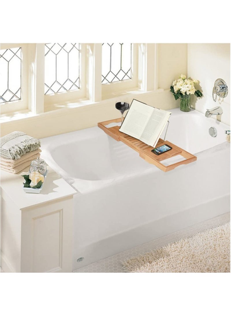 Bathtub Bamboo Stand Holder Adjustable Bath Tray With Luxury Book Rest Device Tablet Kindle Ipad Smart Phone for A Home Spa Experience Yellow