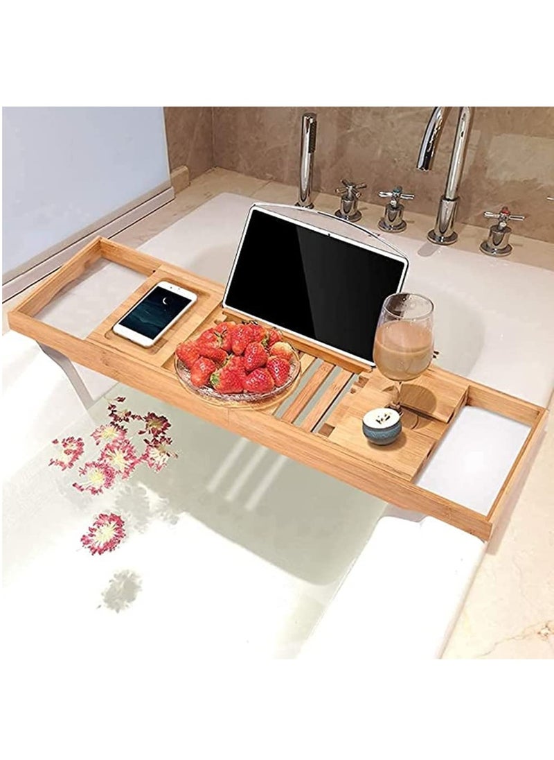 Bathtub Bamboo Stand Holder Adjustable Bath Tray With Luxury Book Rest Device Tablet Kindle Ipad Smart Phone for A Home Spa Experience Yellow