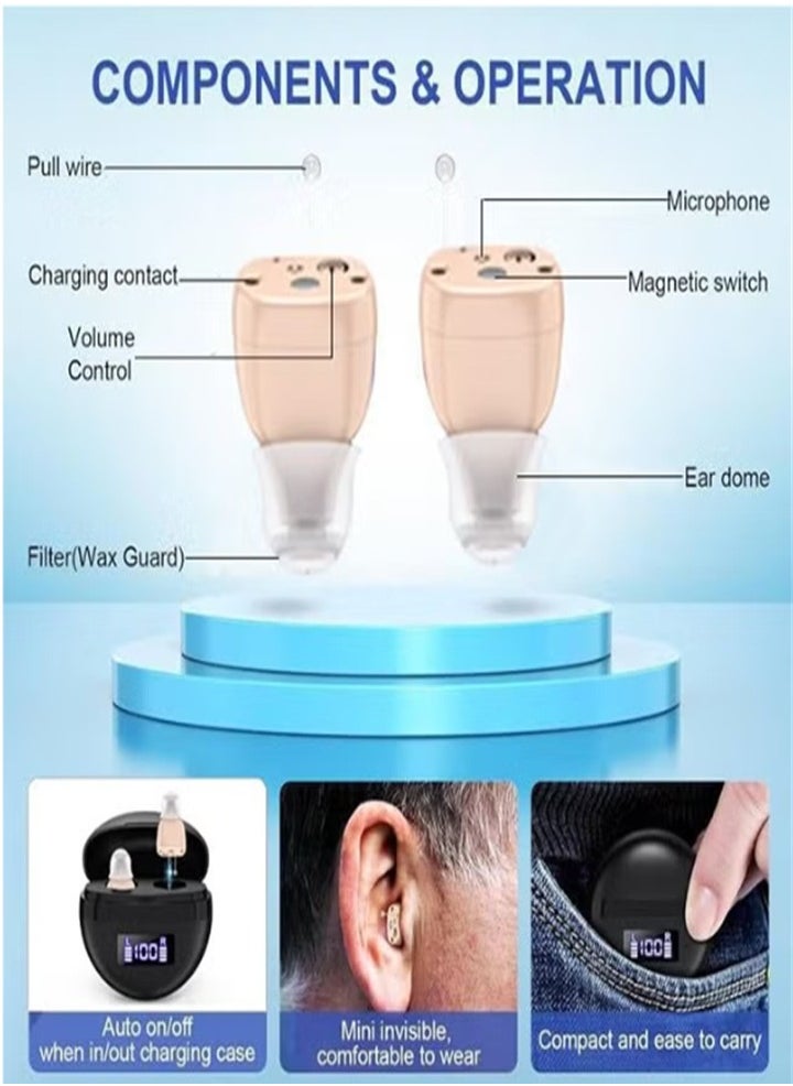 Hearing Aids, Invisible Magnetic Assistive Listening Devices, Contact Charging Box with LED Power Display (Black)