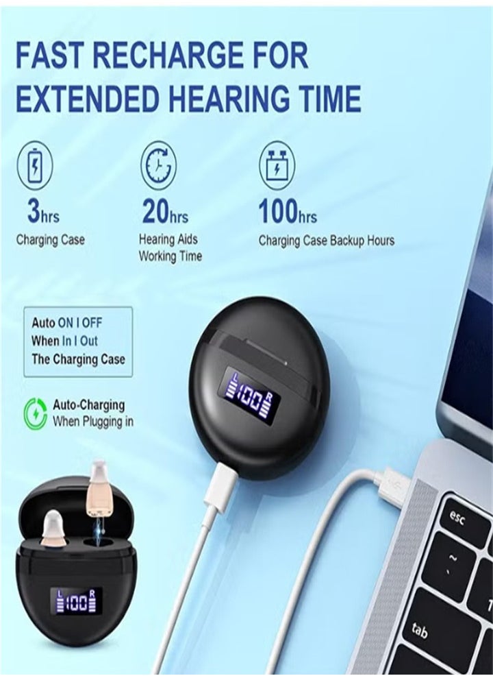 Hearing Aids, Invisible Magnetic Assistive Listening Devices, Contact Charging Box with LED Power Display (Black)