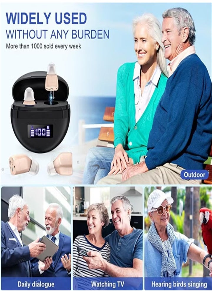 Hearing Aids, Invisible Magnetic Assistive Listening Devices, Contact Charging Box with LED Power Display (Black)