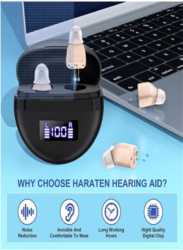 Hearing Aids, Invisible Magnetic Assistive Listening Devices, Contact Charging Box with LED Power Display (Black)