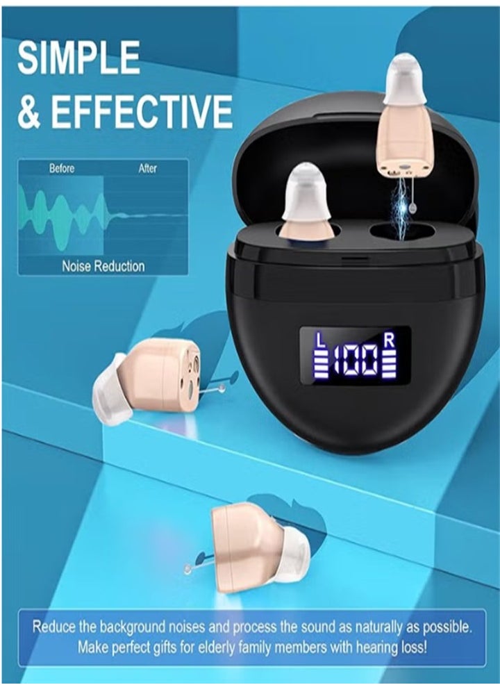Hearing Aids, Invisible Magnetic Assistive Listening Devices, Contact Charging Box with LED Power Display (Black)