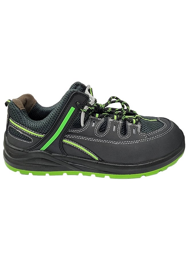 Vesta Black & Green Stylish Safety Shoes for Men | Antistatic, Anti-Slip, Water Resistant, Oil & Acid Resistant | Double Density with Steel Toe | Lighweight, Excellent Grip & Comfort | Size-43